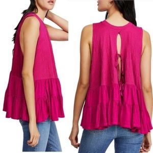 NWT $78 Free People Pink Tunic Ruffle Top Size S